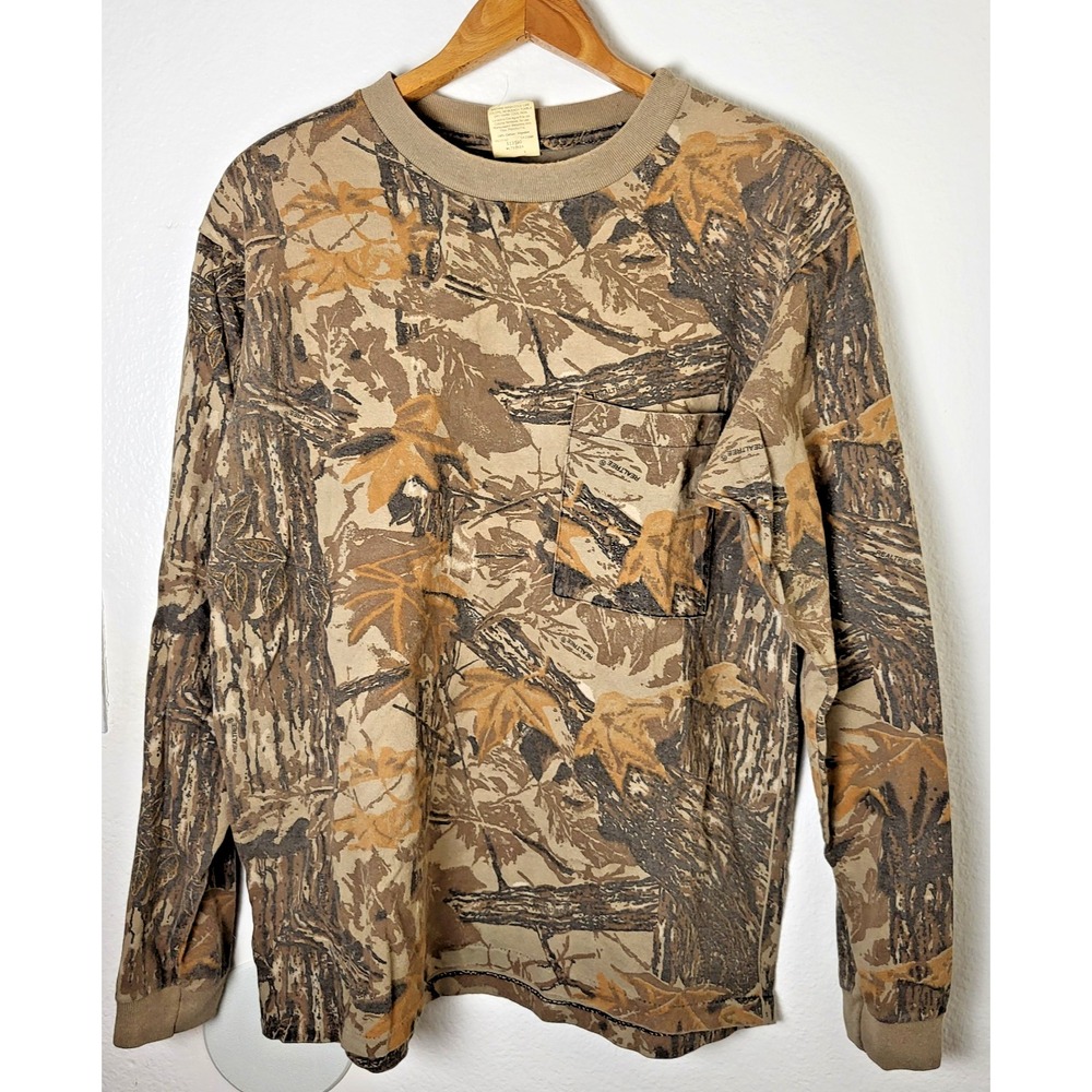 Vintage Duxbak RealTree 100% Cotton Camo Pocket L/S Shirt Sz M Single Stitch USA